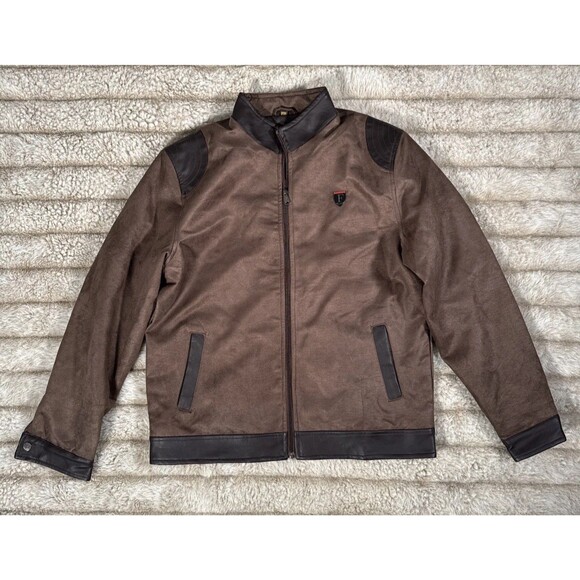 Ferrari Collections Men’s Leather Zip Up Jacket Brown XXL